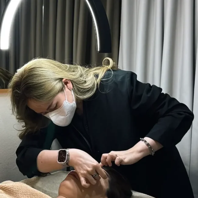 Professional eyelash extension treatment performed by a certified lash technician at Sangkent Beauty House in Damansara Uptown.
